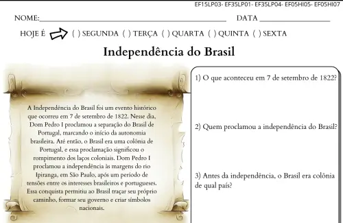 atividade Independência do Brasil